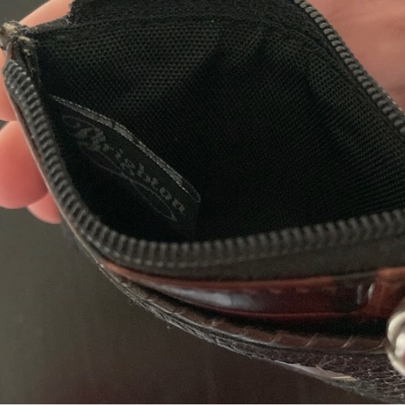 Brighton Leather ID Case Change Purse Pebbled Black Leather Croc Embossed Brown - Picture 6 of 6